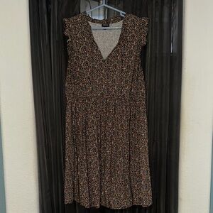 Torrid size 2 brown sleeveless Floral V-Neck midi Dress